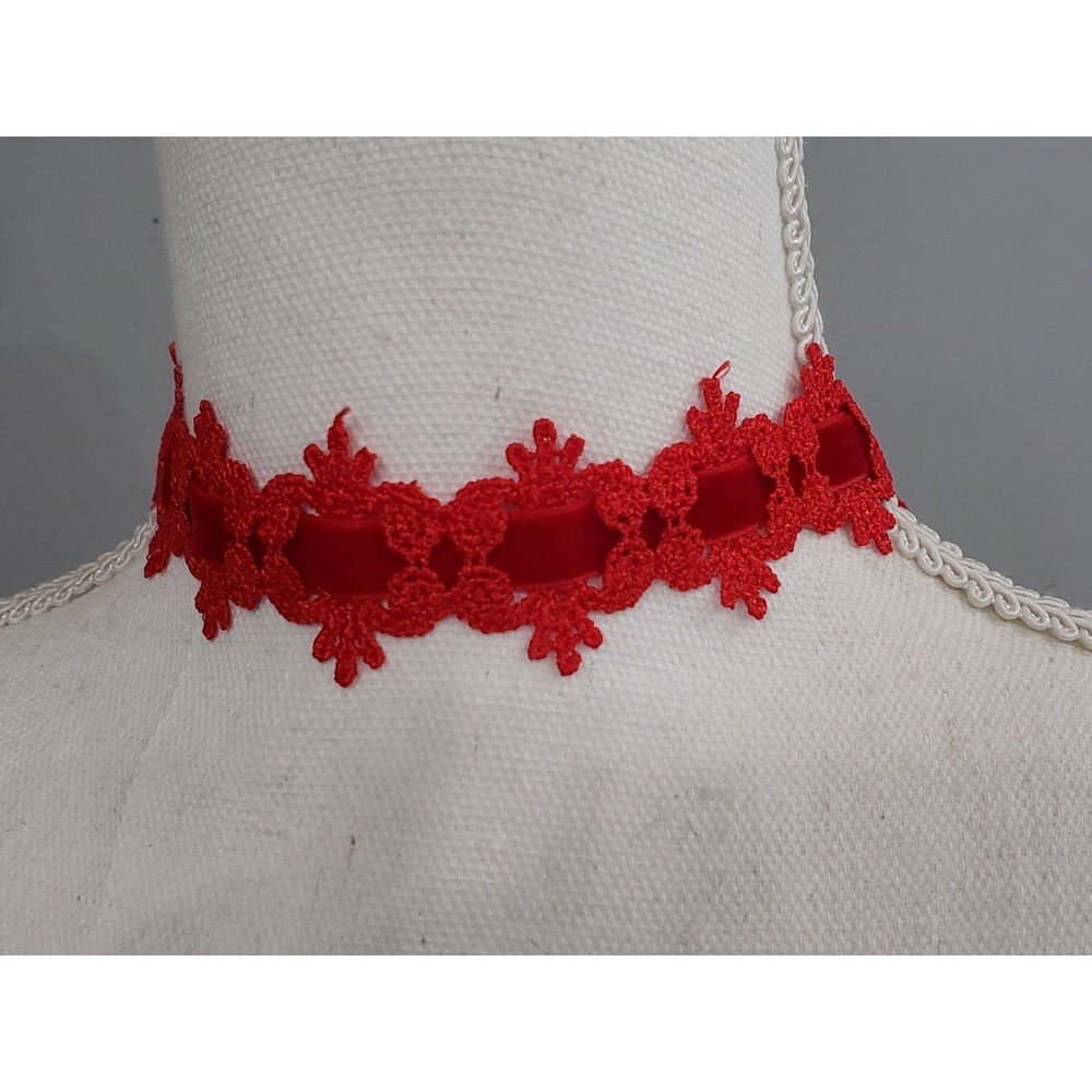 Lace Velvet Choker Red 90s Goth Women Whimsical Fairy Grunge‎ Emo Whimsigoth